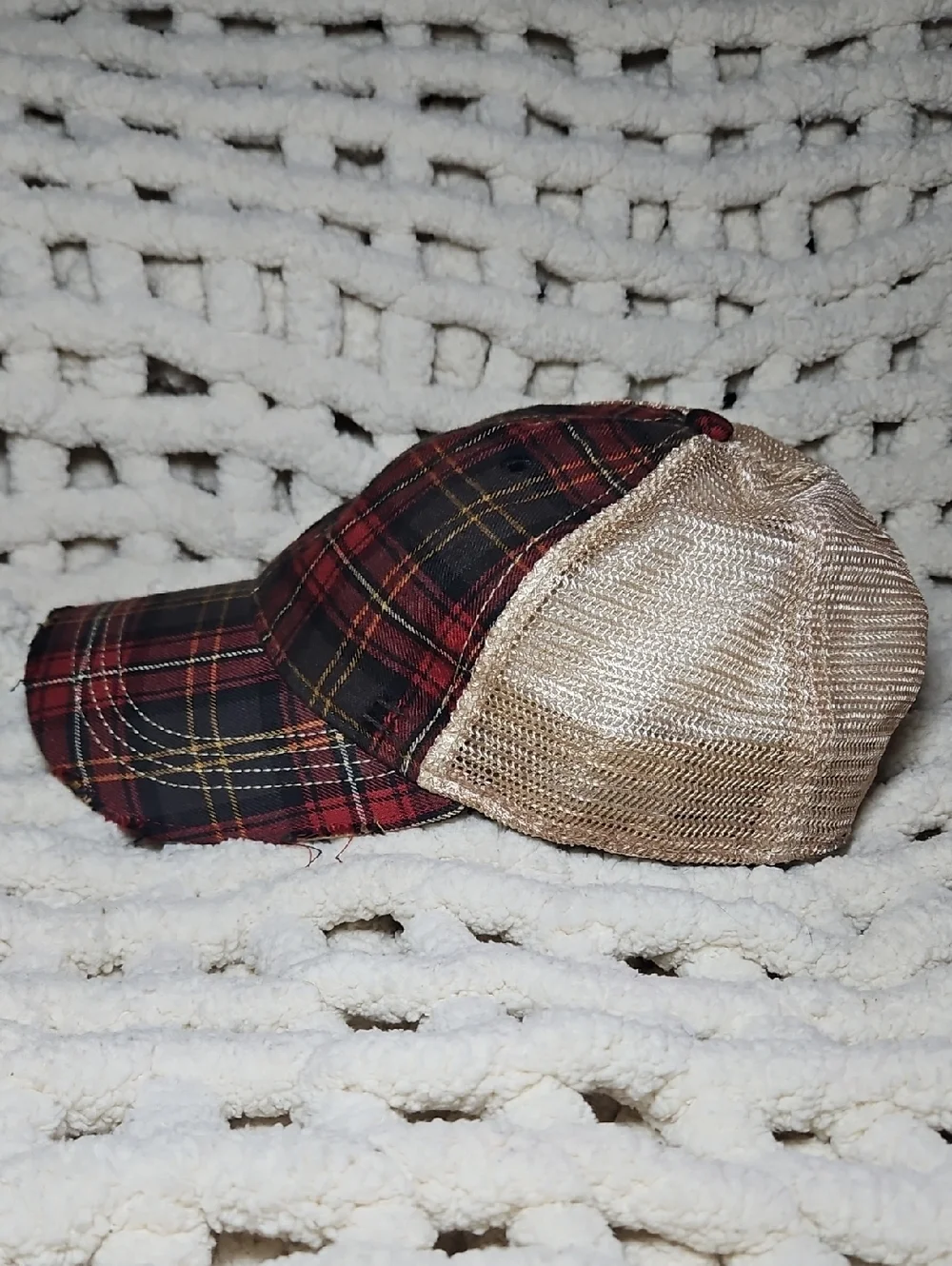 Mason Jar Label Plaid Mesh Snap Back Trucker Hat New Distressed